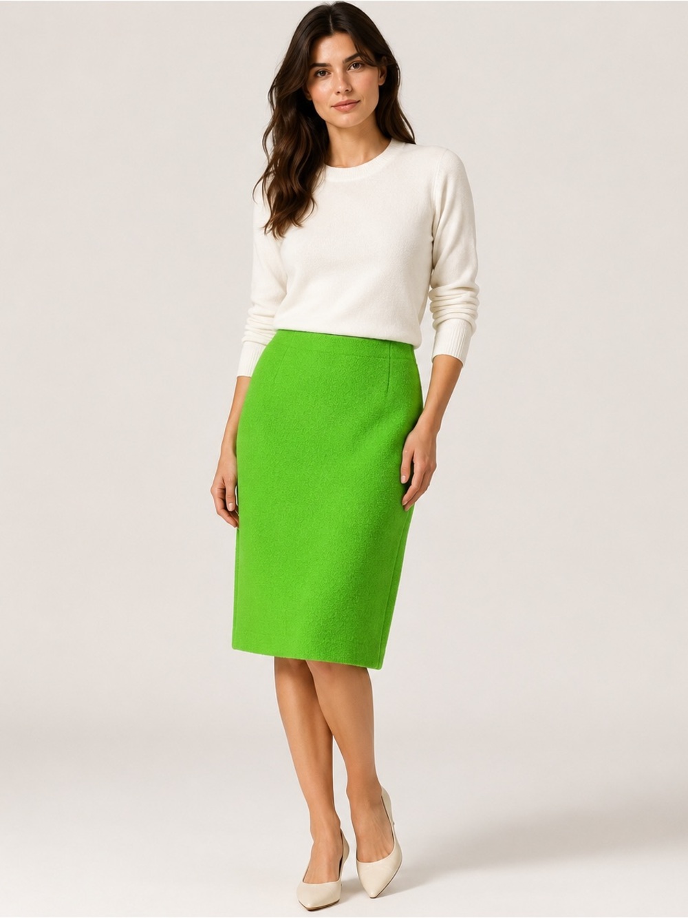 Escada Wool Blend Green Knee Length Pencil Skirt EU 40 US M (10)